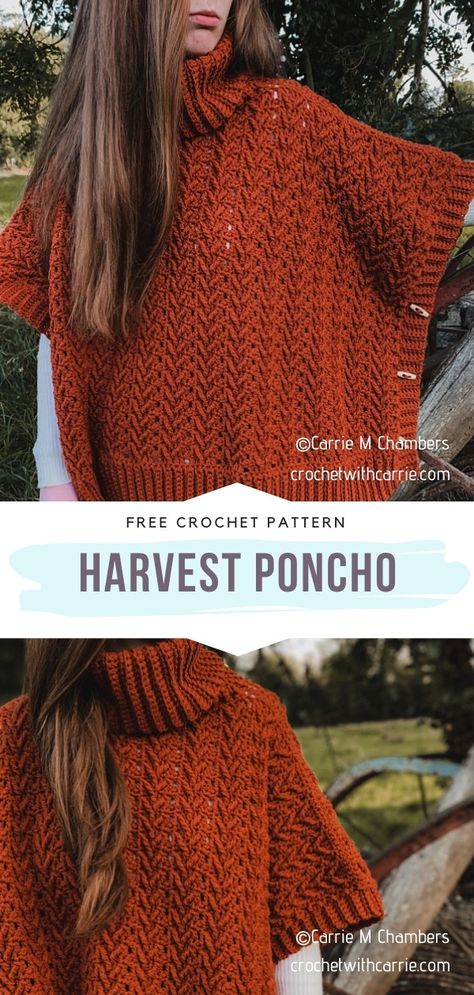 Crochet Cowl Neck Poncho, New Crochet Patterns 2022, Crochet Cowl Neck Sweater Pattern, Cowl Neck Poncho Crochet Free Pattern, Crochet Cowl Neck Top, Free Poncho Patterns Crochet, Free Wearable Crochet Patterns, Weight 6 Yarn Crochet Patterns, Free Poncho Crochet Pattern