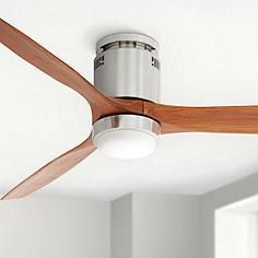 52" Windspun Walnut - Nickel LED DC Hugger Ceiling Fan Ceiling Fan Makeover, Hugger Ceiling Fan, Ceiling Fan Bedroom, House Planning, Best Ceiling Fans, Contemporary Ceiling Fans, Modern Contemporary Style, Dimmable Led Lights, Modern Ceiling Fan