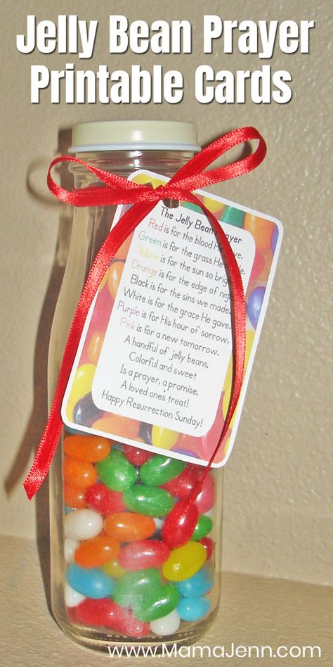 Celebrate Easter with the Jelly Bean Prayer! Simply grab a jar, jelly beans, ribbon and the FREE printable to make this great handmade holiday gift idea for kids! Jelly Bean Prayer, Easter Prayer, Jelly Bean Jar, Awana Cubbies, Holiday Party Bar, Prayer Jar, Easter Craft Activities, Preschool Easter, Jelly Beans Easter