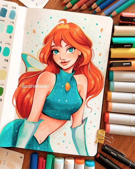 Luz Tapia Art’s Instagram photo: “Bloom from Winx ✨🔥 I've been rewatching the original show lately and I'm enjoying it a lot! ✨Materials used✨ Moleskine sketchbok Posca…” Luz Tapia Art, Art Markers Drawing, Posca Markers, Bloom Winx, Color Drawing Art, Bloom Winx Club, Disney Art Drawings, Lord Shiva Painting, Marker Drawing