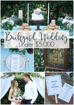 How to Plan a Wedding for under $5,000 | PartiesforPennies.com | Backdrop, Tables, Reception, Blue, Pink Weddings Under 5000, Simple Beach Wedding, Diy Backyard Wedding, Small Backyard Wedding, Wedding Backyard Reception, Backyard Reception, Plan A Wedding, Yard Wedding, Outdoor Weddings