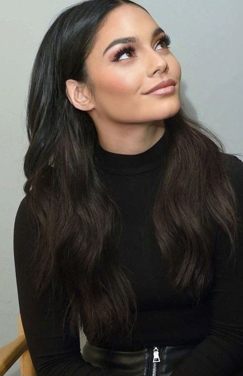 Discover the Latest 2024 Haircut Ideas: From Short to Long Styles Updo For Turtle Neck Dress, Vanessa Hudgens Dark Hair, Hair Styles For High Neck Dress Neckline, Vanessa Hudgens Black Hair, Vanessa Hudgens Hair Long, Bridal Hair Sweetheart Neckline, Dark Brown Hair Wedding Hairstyles, Hairstyle High Neck Dress, Turtleneck Hairstyle Long Hair