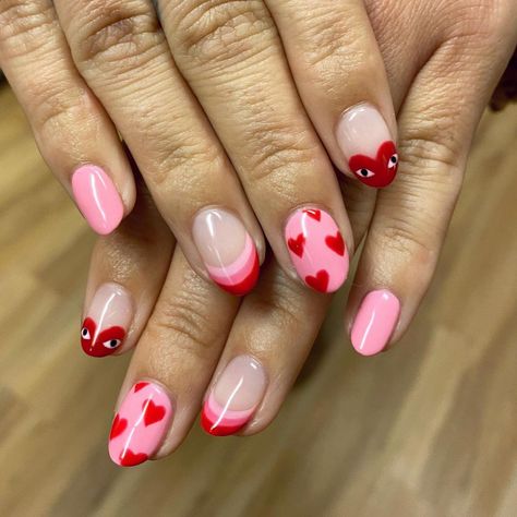 Funny Valentines Day Nails, Retro Valentines Nails, Cupid Nails Designs, Valentines Day Nails 2024, Valentine’s Day Nail, Fun Valentines Nails, Valentines Nails 2023, Cupid Nails, Unique Valentines Nails