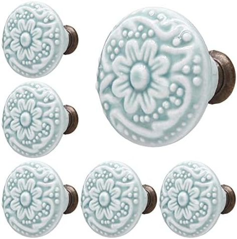 Piutouyar Sky Blue Ceramic knobs, Kitchen Cabinet Knobs, Retro Dresser Knobs, Drawer Knobs, Furniture Decorative Knobs and Pulls for Drawer, Dressers, Cupboard, Closet, 34mm / 1.3Inch Diameter(10Pcs) - Amazon.com Cute Cabinet Knobs, Knobs For Cabinets, Retro Dresser, Cupboard Closet, Blue Kitchen Cabinets, Cabinet Hardware Knobs, Kitchen Cabinet Knobs, Decorative Knobs, Ceramic Knobs