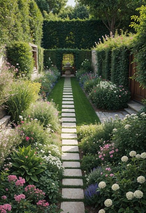 Formal Small Garden, Courtyard Flower Garden, Themed Garden Ideas, Small Courtyard Ideas Garden Nook, Mini Garden Ideas Small Spaces, English Garden Backyard, Small Formal Garden, Small Back Garden Ideas, Uk Garden Ideas