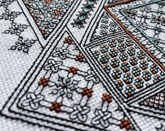 Pdf Pattern Embroidery, Motifs Blackwork, Blackwork Embroidery Designs, Blackwork Embroidery Patterns, Blackwork Cross Stitch, Blackwork Designs, Sampler Cross Stitch, Unique Cross Stitch, Blackwork Patterns