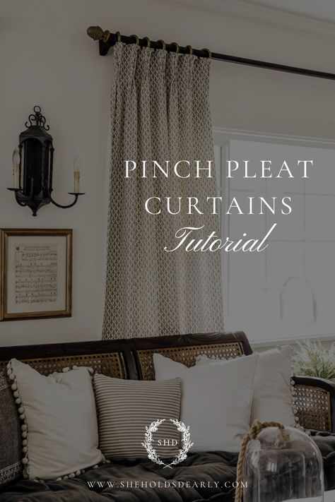 Even a beginning sewer can make these pinch pleat curtains! Give your windows this custom, tailored look with diy pinch pleat curtains. Sew Pinch Pleat Curtains, Pinch Pleat Curtains With Rings, Diy Pinch Pleat Curtains, Pinch Pleat Curtains Diy, Vintage Living Rooms, Oval Windows, She Holds Dearly, Painted Piano, Shiplap Farmhouse