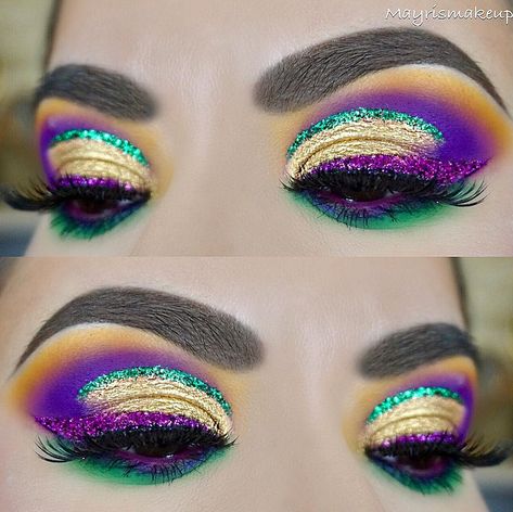 Mardi Gras Ball Makeup Looks, Mardi Gras Makeup Ideas Glitter, Mardi Gras Makeup Glitter, Mardi Gras Eyeshadow, Mardi Gras Acrylic Nails, Mardi Gras Makeup Ideas Simple, Mardi Gras Outfits For Women Ball, Mardi Gras Eyeshadow Ideas, Mardi Gras Throws Ideas