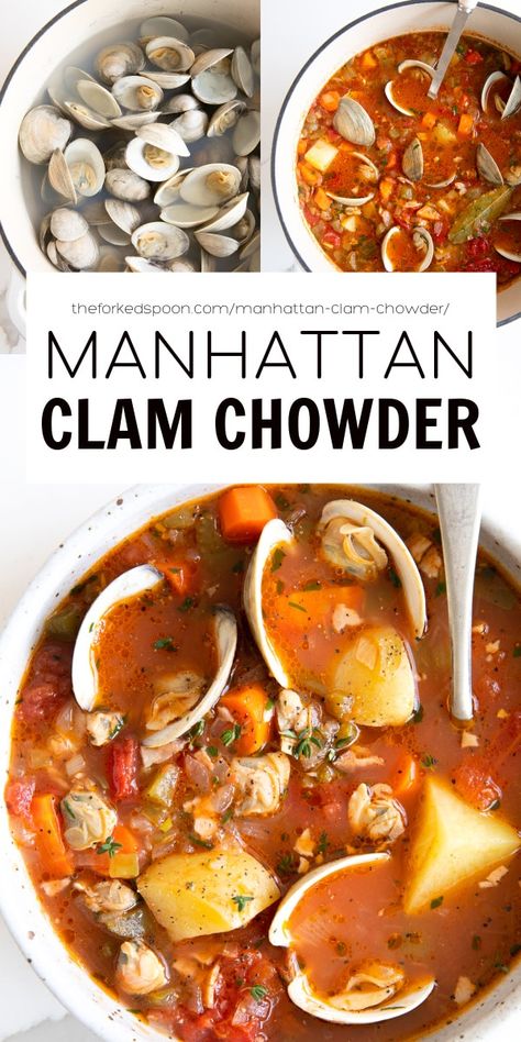 Manhattan Clam Chowder Recipe, Potatoes And Bacon, Seafood Soups, Manhattan Clam Chowder, Clam Chowder Recipe, Chowder Recipe, Seafood Soup, Clam Chowder, Chowder Recipes