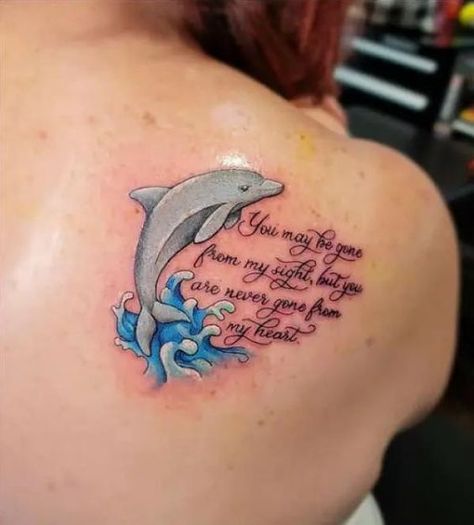 130 Lovely Dolphin Tattoos and Meanings | Art and Design Dolphin Tattoo Design, Dolphin Tattoo Meaning, Tattoo With Quote, Gone From My Sight, Dolphin Tattoos, Grandma Tattoo, Dolphin Tattoo, Husband Tattoo