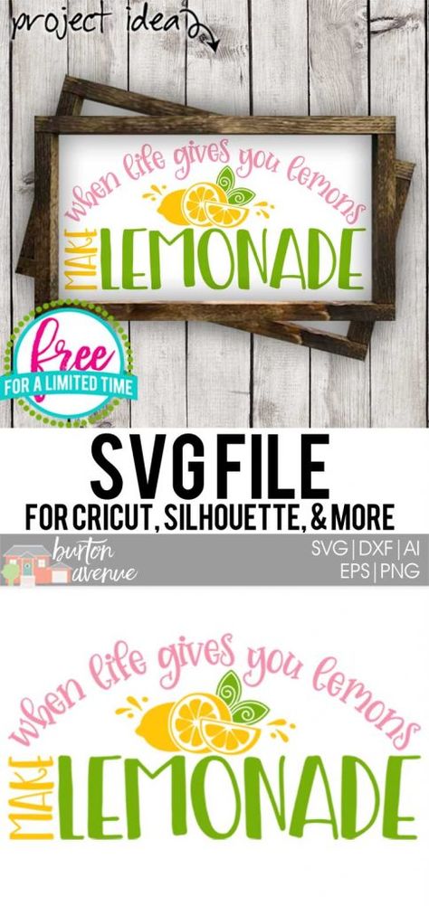 Available for FREE for personal use until 6/26/18 - When Life Gives you lemons Make Lemonade! Lemon Crafts, Summer Lemonade, Anchor Monogram, Summer Diy Projects, Make Lemonade, Svg Ideas, Free Cricut, Fresh Lemonade, Lemon Decor