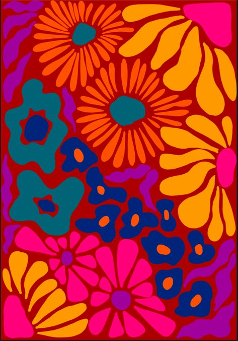 Groovy Flower Wallpaper, Funky Flowers, Colorful Typography, Groovy Flowers, Patterns Art, Hippie Art, Mural Art, Floral Wall Art, Ikebana