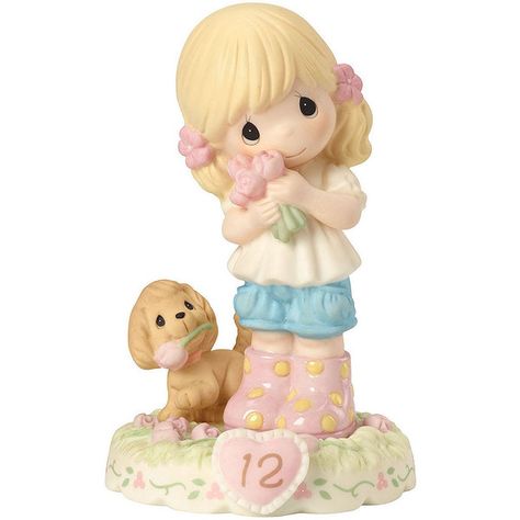 0 Puppy Flowers, Precious Moments Dolls, Grow In Grace, Precious Moments Figurines, 12th Birthday, Happy Year, Decor Figurines, Bisque Porcelain, Brunette Girl