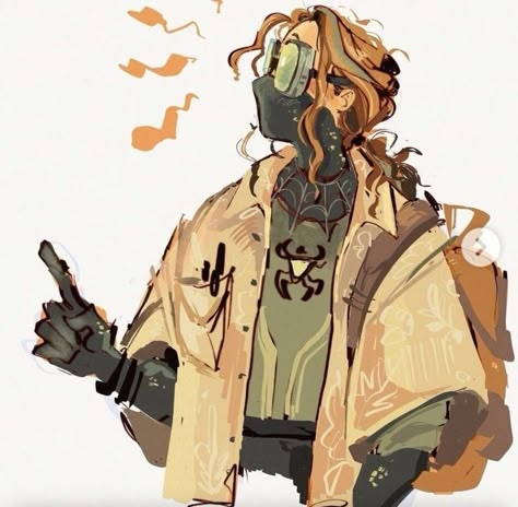 Scientist Clothes Drawing, Ecopunk Character Design, Intelligent Character Design, Gunpoint Pose Reference, Nb Character Design, Sick Character Design, Character Design Traveler, Ocs With Masks, Scifi Outfit Concept Art