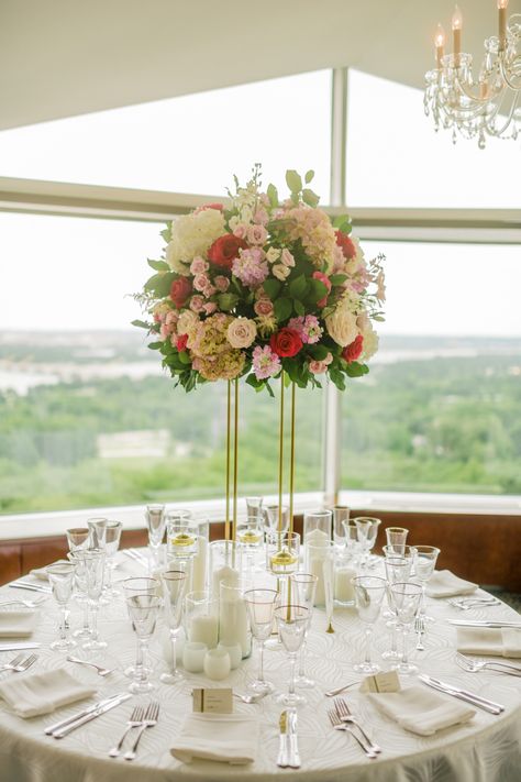 Tall Vase Flower Arrangements, Tall Floral Centerpieces, Elevated Centerpiece, Tall Flower Centerpieces, Pink Astilbe, Classic Wedding Reception, Tall Flower Arrangements, Inexpensive Wedding Flowers, Hydrangea Pink