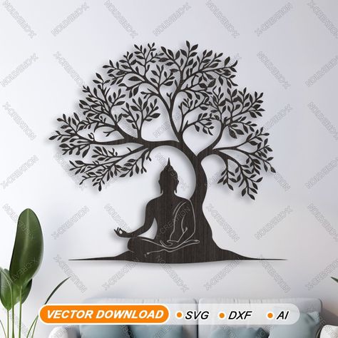 Buddha meditation wall art laser cut file for home decor. #buddha #meditation #lasercut #wallart #homedecor #svg #ai #dxf Bodhi Tree Art, Buddha Tree, Buddha Design, Bodhi Leaf, Buddha Wall Art, Bodhi Tree, Buddha Meditation, Tree Wall Decor, Meditation Space