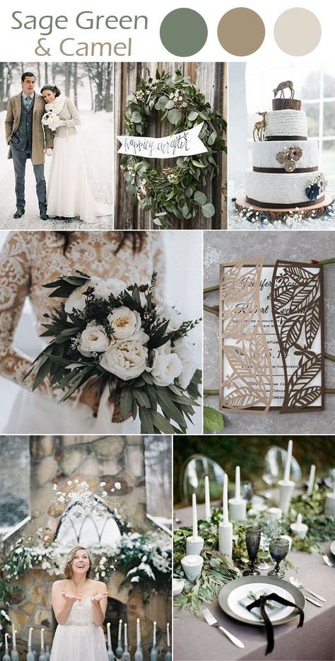 sage green and camel brown winter wedding inpiration ideas Winter Wedding Color Palette, Winter Wedding Colors, Wedding Palette, Winter Wedding Inspiration, Winter Wonderland Wedding, Wedding Theme Colors, Wedding Color Palette, Wonderland Wedding, Wedding Color