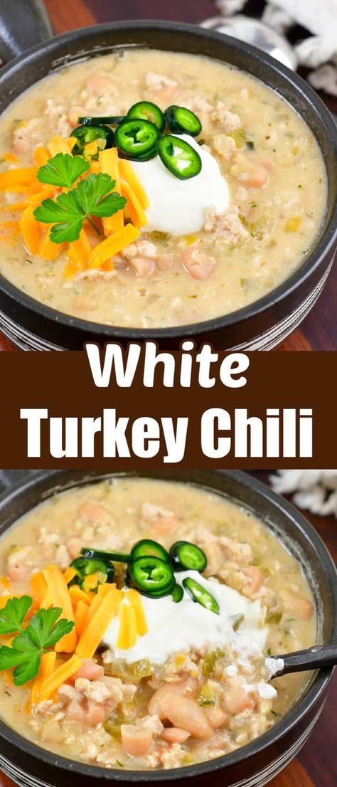 Ground Turkey White Chili, Flavorful Chili Recipe, White Turkey Chili Recipe, Crockpot Ground Turkey, Ground Turkey Chili Recipe, White Bean Chili Recipe, Turkey Chili Recipe Easy, White Turkey Chili, White Bean Turkey Chili