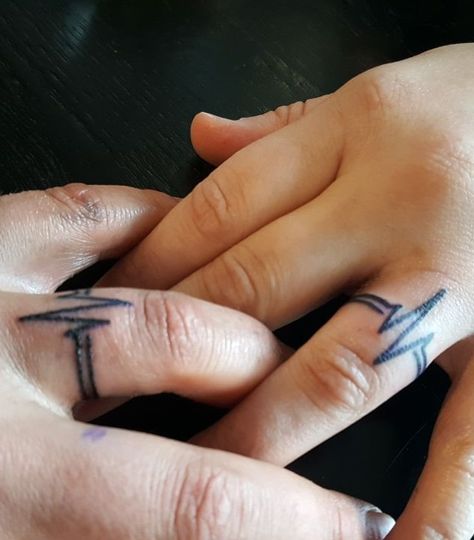 Heart Beat Matching #coupletattoos #ringfingertattoo #fingertattoo Couple Ring Finger Tattoos, Couple Tattoo Heart, Diamond Heart Tattoo, Colorful Rose Tattoos, Ring Finger Tattoo, Finger Tattoo Ideas, Ring Tattoo Designs, Wedding Band Tattoo, Best Ring