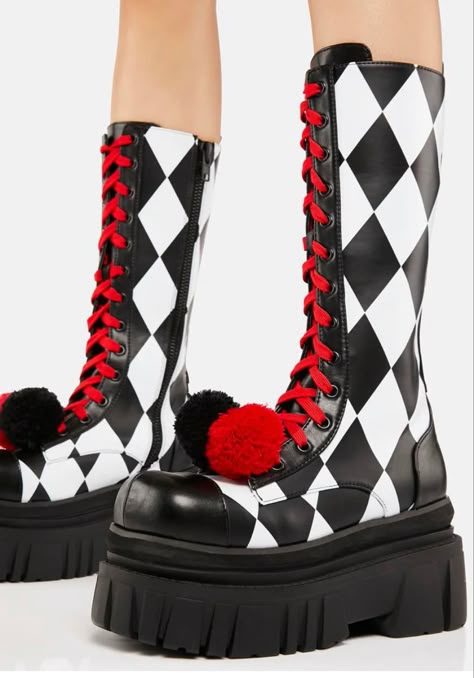 Clown Boots, Clown Clothes, Clown Shoes, Goth Shoes, Red Dolls, Halloween Clothing, Diy Vetement, Emo Girl, Random Clothes