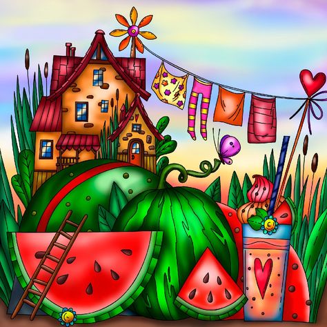 Color By Numbers, Global Art, Fairy House, Pool Float, Float, Watermelon, Illustration Art, Pool, Outdoor Decor