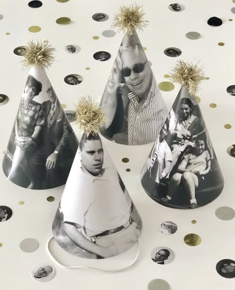 Diy Party Hats For Adults, 30s Birthday Decorations, Photo Themed Party, Custom Birthday Ideas, Custom Party Ideas, Diy Birthday Hat, Diy Birthday Party Hats, Gifts With Photos, Diy Party Hat