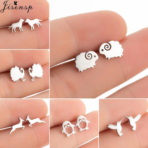 Korean Minimalist Stainless Steel Animal Stud Earrings for Women Cute Hummingbird Sheep Deer Earings Christmas Jewelry Accessory|Stud Earrings| - AliExpress Cute Earrings Studs, Cute Hummingbird, Gold Jewelry Prom, Pink And Black Hair, Black Hair Accessories, Trendy Stud Earrings, Animal Earrings, Stud Earrings For Women, Rose Gold Metal