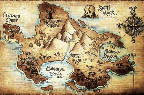 Can you name the fictional places from their maps? Peter Pan Map, Real Treasure Maps, Neverland Map, Fictional Maps, Pirate Map, Fantasy Journal, Pirate Treasure Maps, Studio Backdrops Backgrounds, Fantasy World Map