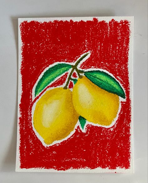 Lemon Oil Pastel Drawing, Lemon Pastel Drawing, Fruit Pastel Drawing, Oil Pastel Art Food, Oil Pastel Fruit Drawings, Oil Pastel Lemon, Oil Crayon Art Ideas, Oil Pastel Shading, Oil Pastel Food