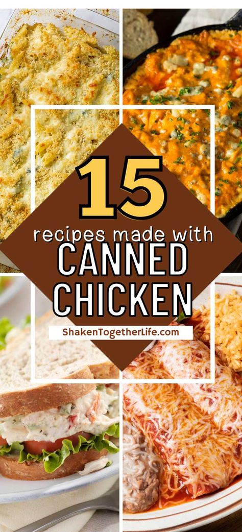 Looking for recipe inspiration you can make with canned chicken? these 15 delicious dishes are perfect for making with this pantry staple! Flaked Chicken Recipes Canned, Meal With Canned Chicken, Dinner Ideas Canned Chicken, Uses For Canned Chicken, Recipes Using Can Chicken, Recipe For Canned Chicken, What To Do With Canned Chicken, Recipes For Canned Chicken, What To Make With Canned Chicken