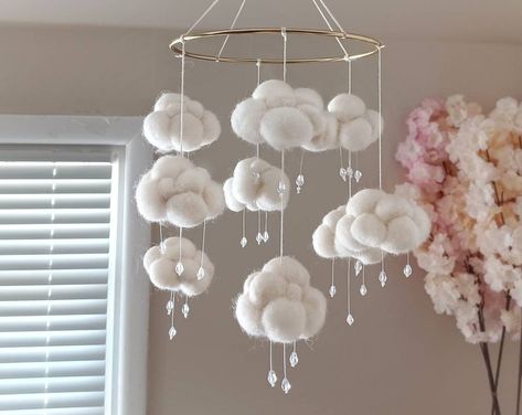 WoolDreamland - Etsy Canada Cloud Nursery Theme, Felt Cloud, Cloud Mobile Nursery, Sky Nursery, Space Mobile, Boy Mobile, Nursery Space, Cloud Theme, Mobile Hanging