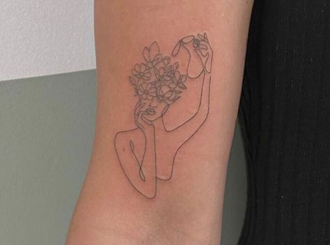 Water Yourself and Bloom Like a Flower Flower Head Tattoo, Woman With Flower Head, Simple Unique Tattoos, Water Yourself, Wrist Tattoo Cover Up, Small Girly Tattoos, Self Love Tattoo, Flower Tattoo Shoulder, Love Tattoo