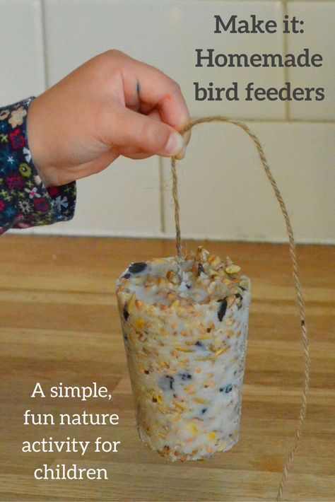 How to make your own bird feeders, a simple, fun activity for children which will encourage wild birds to visit your garden. Make A Bird, Make A Bird Feeder, Homemade Bird Feeders, Kid Projects, Diy Bird Feeder, Diy Birds, Bird Food, Bird Seed, Backyard Birds