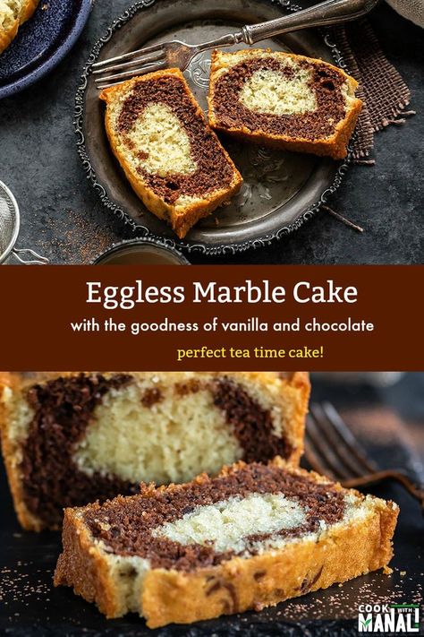 Eggless Marble Cake, Easy To Make Cake, Basic Vanilla Cake Recipe, Cheesecake Strawberries, Vegetarian Recipes Dessert, Marble Cake Recipes, Baked Cheesecake, Homemade Snickers, Eggless Desserts