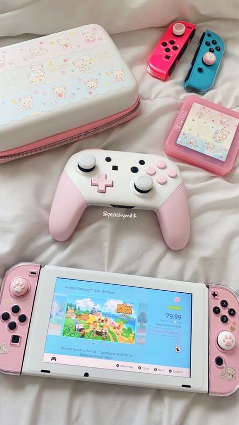 Pink Console, Nintendo Switch Case, Kawaii Games, Otaku Room, Console Gaming, Video Game Room Design, Nintendo Switch Accessories, Gaming Room Setup, Nintendo Switch Games