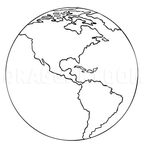 How To Draw Earth, Step by Step, Drawing Guide, by Dawn | dragoart.com Earth Coloring Pages, Earth Drawings, American Continent, Guided Drawing, Construction Paper, How To Speak Spanish, Circle Shape, A Cartoon, Pictures To Draw