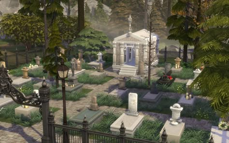 Sims 4 Mausoleum, Sims 4 Cemetery Lot, Sims4 Community Lot, Sims 4 Cemetery Cc, Sims Graveyard, Sims 4 Community Garden, Community Lots Sims 4, Sims 4 Lot Ideas, Willow Creek Sims 4 Map Ideas