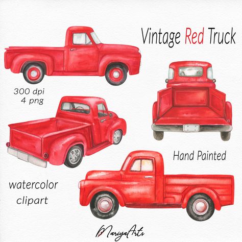 Harvest Truck, Truck Crafts, Truck Clipart, Red Truck Decor, Thanksgiving Clipart, Vintage Red Truck, Clay Designs, Christmas Red Truck, Clipart Vintage