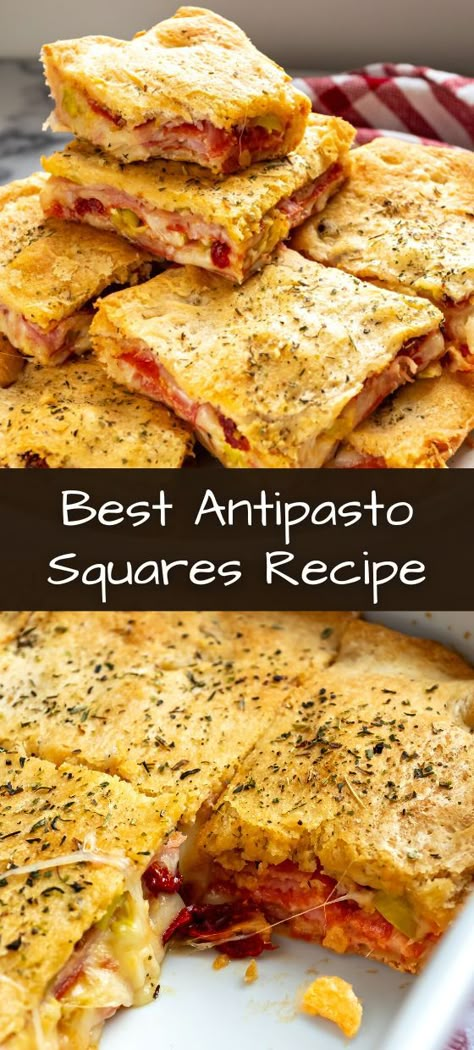 Antipasto Squares Crescent Rolls, Antipasto Squares, Antipasto Appetizer, Finger Sandwich, Italian Recipes Appetizers, Italian Antipasto, Marinated Vegetables, Appetizer Sandwiches, Italian Meats