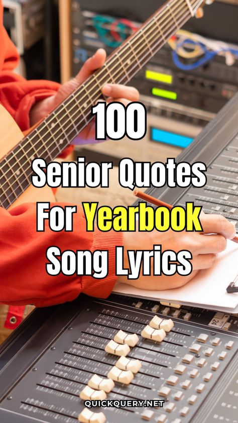 The perfect way to capture your senior year spirit is through song lyrics! Whether you're looking for nostalgia, empowerment, or fun, these 100 quotes from popular songs make for memorable yearbook captions. These lyrics will not only remind you of the good times but also inspire your next chapter. Senior Quotes Songs Music Lyrics, Song Quotes For Senior Quotes, Senior Year Sports Quotes, Graduation Quotes For Yearbook, Funny Song Lyrics Quotes Humor, Senior Quotes Lyrics Rap, Sing Lyrics Quotes, Senior Lyric Quotes, Senior Quotes From Rap Songs