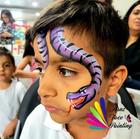 Snake Face Paint, Snake Face, Easy Face Painting Designs, Animal Face Paintings, Festival Face Paint, Face Painting For Boys, Purple Snake, Festival Face, Face Painting Easy