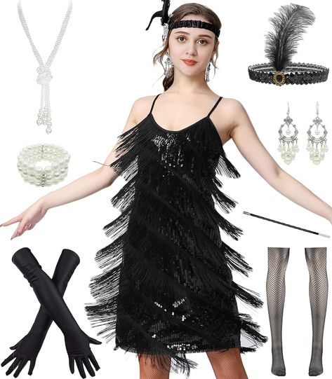 Amazon.com: Women's Flapper Dress 1920s Gatsby Tassel Sway Dance Cocktail Dress with 20s Accessories Set (XXL, Pink) : Clothing, Shoes & Jewelry 1920 Fashion Women, 20s Accessories, 1920s Outfit, Flapper Dress 1920s, 20s Outfit, Gatsby Outfit, Rumba Dresses, Beaded Flapper Dress, Fringe Flapper Dress