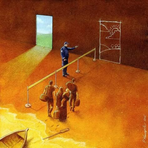 Pawel Kuczynski Refugees Art, Powerful Pictures, Satirical Illustrations, Meaningful Pictures, Social Art, Deep Art, Bernard Shaw, Meaningful Art, Art Academy