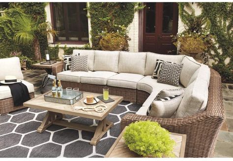 AmazonSmile : Signature Design by Ashley - Beachcroft Outdoor Corner Chair with Cushions - All-weather Wicker Frame - Beige : Garden & Outdoor Outdoor Seating Set, Backyard Furniture, Outdoor Sofa Sets, Ornate Furniture, Corner Chair, Indoor Outdoor Living, Outdoor Dining Set, Ashley Furniture, Outdoor Sectional Sofa