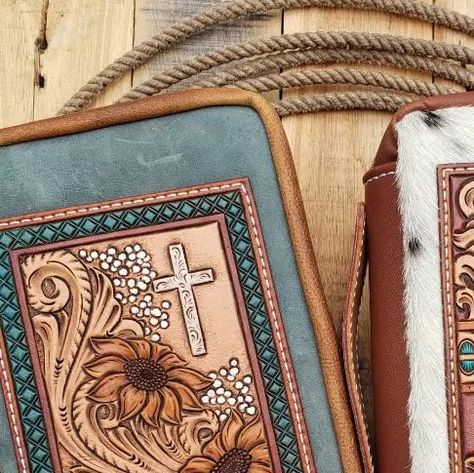 Erin Moyer on Instagram: "I'll be adding a couple of zippered Bible cases to the website a little later today. These both fit my 9x6x1.75 sized Bible nicely. Bible is not included... I've been wanting to offer the Bible with the case for a while, just haven't gotten around to that yet. But feel free to message me with any questions on sizing details!  #coloradobrandleather #handmade #biblecover #biblecase #tooledleather #customleather #readyourbible #letmetellyouboutmyjesus #western #cowgirlstyle #leatherbiblecover #leatherwork #madefromscratch #biblecarryingcase" Leather Bible Cover, Bible Cases, Leather Bible, Leather Crafting, Bible Covers, Leather Work, Cowgirl Style, Custom Leather, Carrying Case