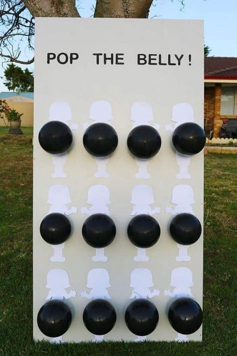 Pop the belly game Co-ed Baby Shower Games, Reveal Party Games, Fiesta Shower, Gender Reveal Party Games, Vogue Kids, Gender Reveal Games, Idee Babyshower, Boy Baby Shower Ideas, Baby Reveal Party