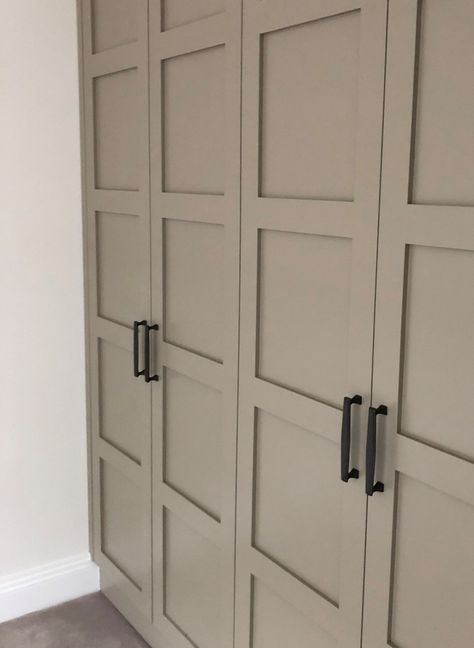 Handmade Wardrobe Furniture, Fitted Wardrobes Inside, Cream Fitted Wardrobes Bedroom, Panelled Wardrobe Doors Built Ins, Built In Wardrobe Panelling, Painting A Wardrobe, Bedroom Ideas Fitted Wardrobes, Black Fitted Wardrobes Bedroom, Painted Fitted Wardrobes