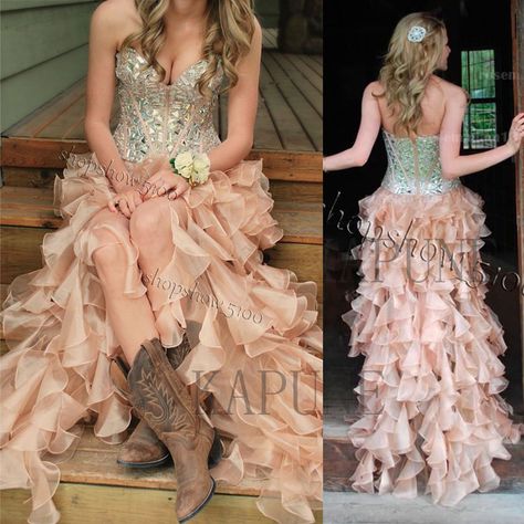 New Hi-Lo Sweetheart Formal Bridal Gowns Beads Organza Country Wedding Dresses | eBay Country Prom, Gold Prom Dresses, Prom Dresses 2015, Prom Long, Sequin Prom Dress, Prom Dresses For Sale, Moda Chic, Sequin Prom Dresses, Organza Dress