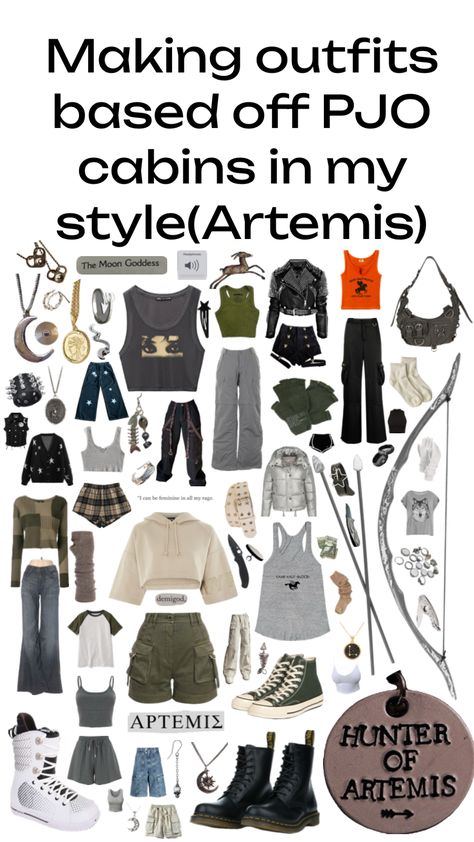 #hunterofartemis #artemis #outfitinpso #percyjackson Artemis Outfit, Artemis Percy Jackson, Hades Children, Artemis Aesthetic, Cabin Outfit, Road Trip Bag, Percy Jackson Cabins, Hunter Of Artemis, Percy Jackson Outfits