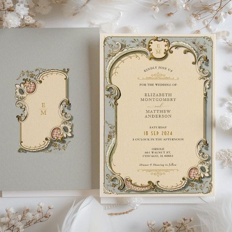 Victorian Elegance Wedding Invitation Card in Wedding Frame Invitation, Victorian Style Wedding Invitations, Victorian Wedding Invites, Victorian Invitation Design, Bridgerton Wedding Invitation, Wedding Cards Digital, Invitation Wedding Design, Victorian Wedding Decor, Card Wedding Design